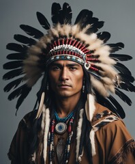 Obraz premium portrait of old native American, isolated background 
