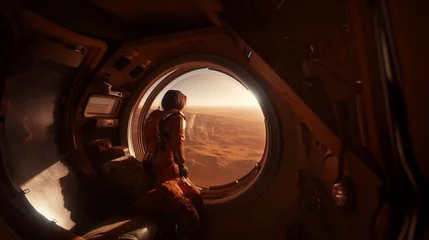Tuinposter Approaching Mars. Space exploration. Space program. Human exodus to Red Planet. © wojciechkic.com