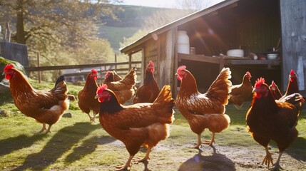 A flock of chickens in free range. Raising free range chickens has many benefits