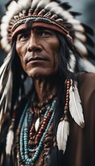 Obraz premium portrait of old native American, isolated background 