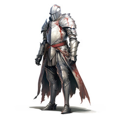 Obraz premium Digital Knight: Pure White Elegance , Medieval Fantasy RPG Illustration
