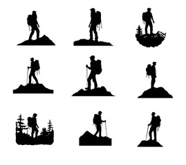 hiker mountain climber adventure silhouette for logo