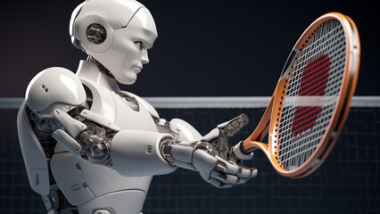 Humanoid robot playing tennis. AI sport.3