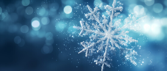 Winter snowflakes on dark blue background, winter or christmas banner.