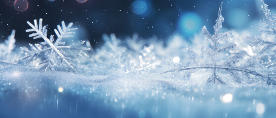 Winter snowflakes on dark blue background, winter or christmas banner.