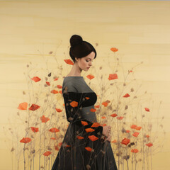 Fototapeta premium Woman with Red Flowers