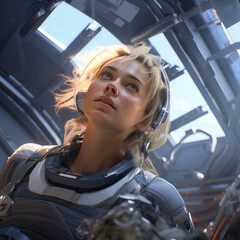 portrait of a girl in a space ship