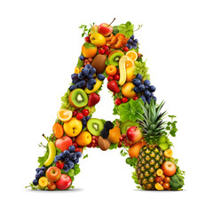 Single letter A made of real random fruits