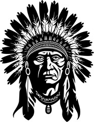 Indian Chief - Black and White Isolated Icon - Vector illustration