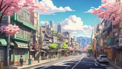 Beautiful city street anime style