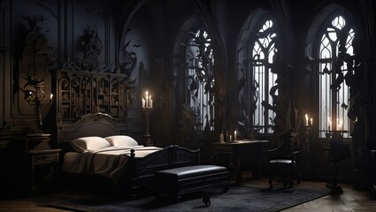 Dark gothic bedroom - obrazy, fototapety, plakaty