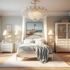 3d Bedroom Coastal Style with Lighthouse Painting
