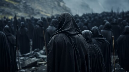 a group of people wearing black robes - obrazy, fototapety, plakaty