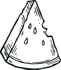 Slice and whole of watermelon outline. Coloring page. Vector illustration isolated on white background.