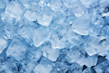Ice cubes background texture. Ice cubes on blue background pattern. Frozen ice cubes.