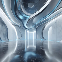 Futuristic Large Marble Room with Smooth Glossy Surfaces