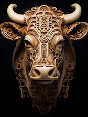 Naklejka premium A Detailed Wood Carving of a Cow