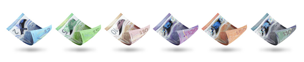 Different denominations of Barbados Dollar notes. 3d illustration