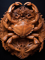 A Detailed Wood Carving of a Crab