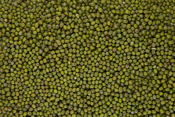 Crop of many dry green lentil grains on flat surface as background