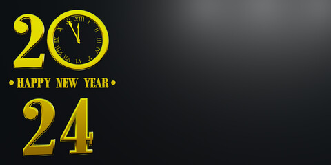 3D illustration of Golden number 2024. New Year. Christmas. Greeting New Year design with realistic gold metallic year number. Premium holiday design for congratulations and celebrations. 3D rendering