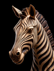 A Detailed Wood Carving of a Zebra