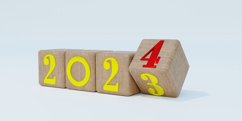 3D illustration of Golden number 2024. New Year. Christmas. Greeting New Year design with realistic gold metallic year number. Premium holiday design for congratulations and celebrations. 3D rendering