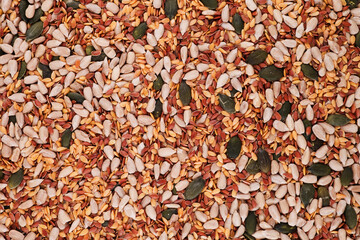 flax seeds, sunflower seeds, sesame, chia and pumpkin seeds