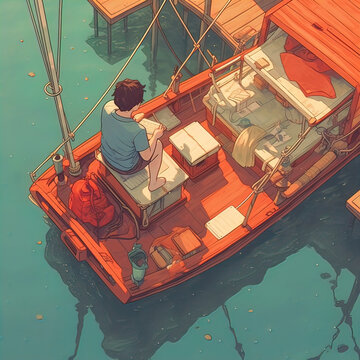 Reading a book on a boat