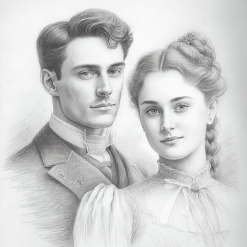 Vintage black and white portrait of a couple 