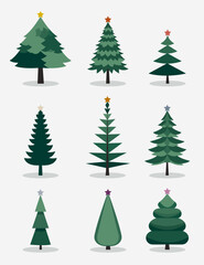 Set of minimalistic green Christmas trees