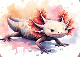 Aquarell Axolotl Tier axelotel Bild que s&uuml;&szlig;e Amphibien