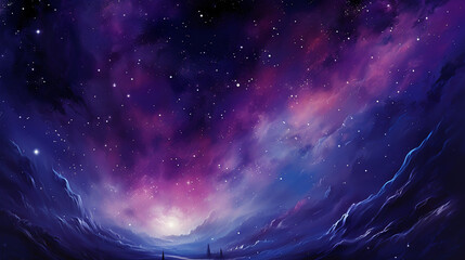 large purple starscape with sparse shooting stars. AI generative - obrazy, fototapety, plakaty