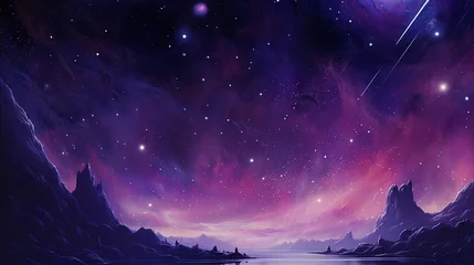 Schilderijen op glas large purple starscape with sparse shooting stars. AI generative © SANGHYUN