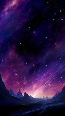 large purple starscape with sparse shooting stars. AI generative