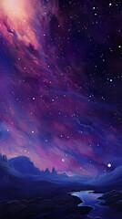 Fototapeta premium large purple starscape with sparse shooting stars. AI generative