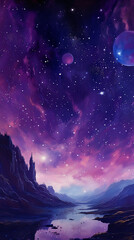 Fototapeta premium large purple starscape with sparse shooting stars. AI generative