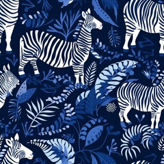 Fototapeta na wymiar a pattern of zebras and plants