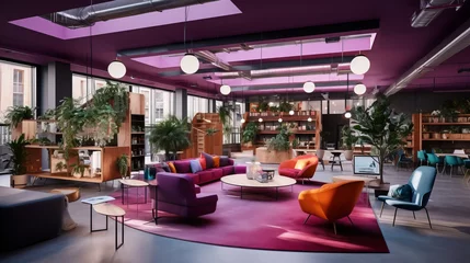 Fotobehang a room with purple couches and tables © Aliaksandr Siamko