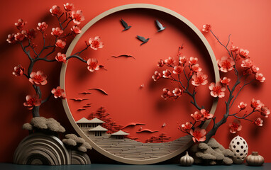 minimalistic design Lunar New Year Design Background. AI generative