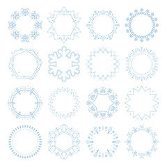 素材_フレームのセット_雪の結晶と光をモチーフにした冬の飾り枠。高級感のある囲みのデザイン。字無