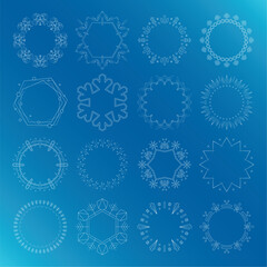 素材_フレームのセット_雪の結晶と光をモチーフにした冬の飾り枠。高級感のある囲みのデザイン。字無