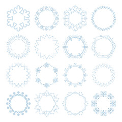 素材_フレームのセット_雪の結晶と光をモチーフにした冬の飾り枠。高級感のある囲みのデザイン。字無