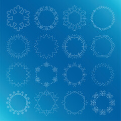 素材_フレームのセット_雪の結晶と光をモチーフにした冬の飾り枠。高級感のある囲みのデザイン。字無