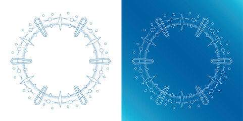 素材_フレームのセット_雪の結晶と光をモチーフにした冬の飾り枠。高級感のある囲みのデザイン。字無 - 672472581