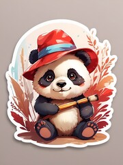 illustration of a panda wearing a red hat for stickers and prints, AI generated