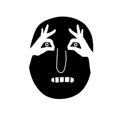 Funny faces with hands on a white background