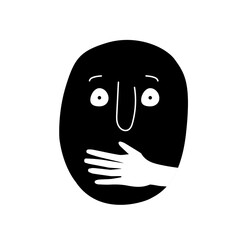 Funny faces with hands on a white background