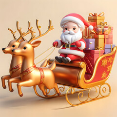 3d Santa Claus on a Deer Sleigh with Colorful Gift Boxes