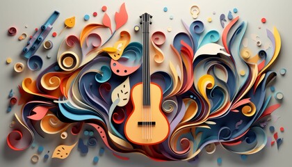 Abstract creative idea music or musical background. Colorful musical abstract illustration or paper art.  - obrazy, fototapety, plakaty